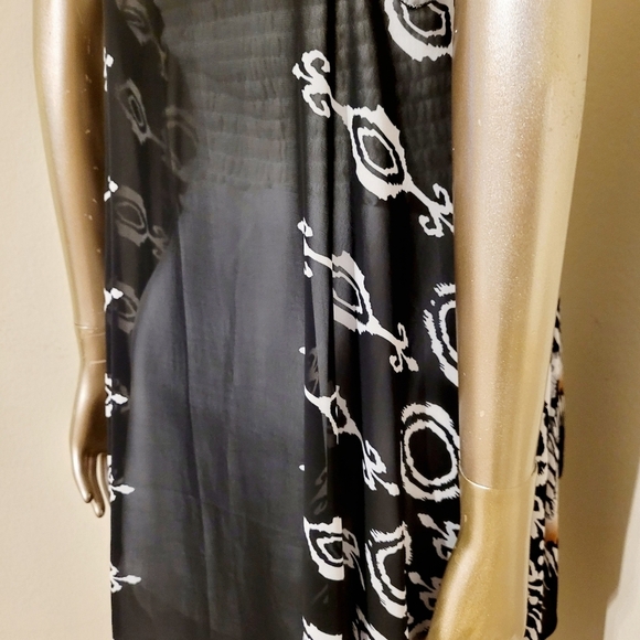 NWT Black Sheer Bohemian Print Long Sleeveless Kimono Vest - Picture 11 of 16